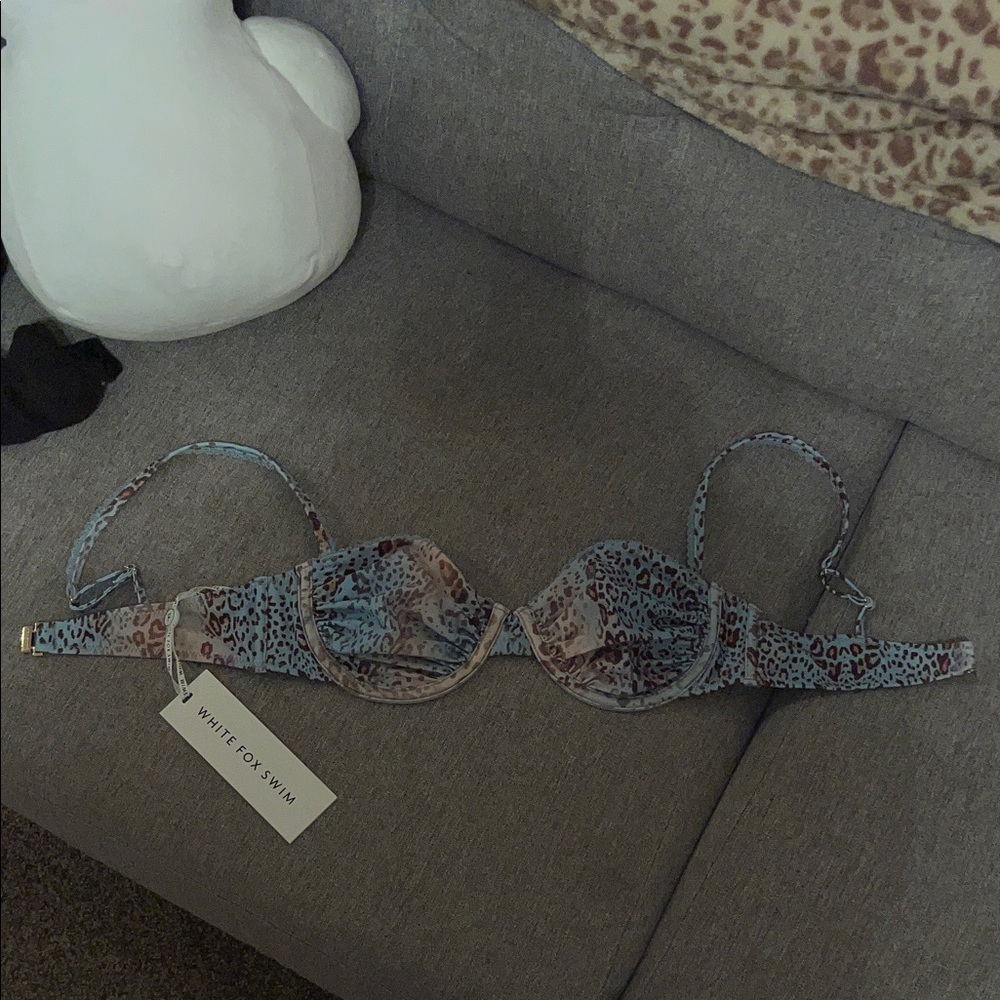 White Fox Swim Leopard Print Bikini Top